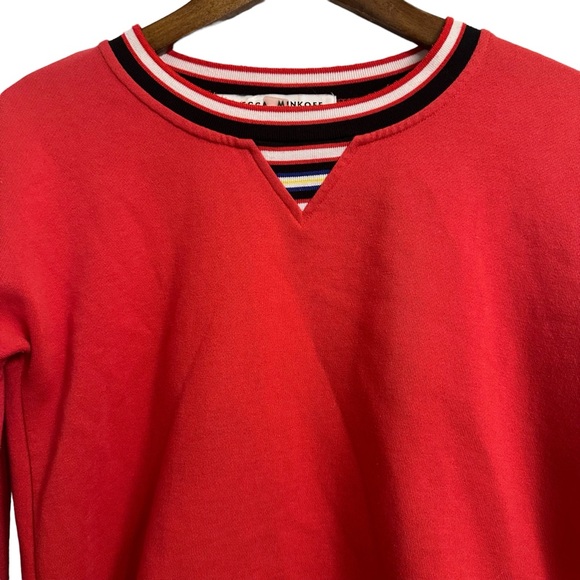 Rebecca Minkoff Stripe Ruffle Sweatshirt Red Size XS Ruffle Cuff Pullover - Picture 2 of 9